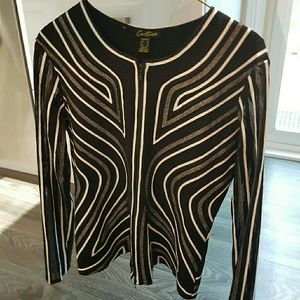 Cartise Womens Black White sheer Ribbon zip up top